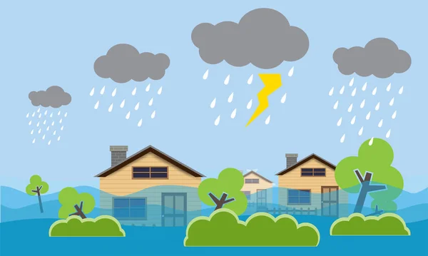 Inondazione Disastro Naturale Con Casa Forti Piogge Tempeste Danni Con — Vettoriale Stock