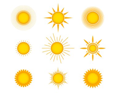 Güneş simgesi seti, vektör tasarımı.