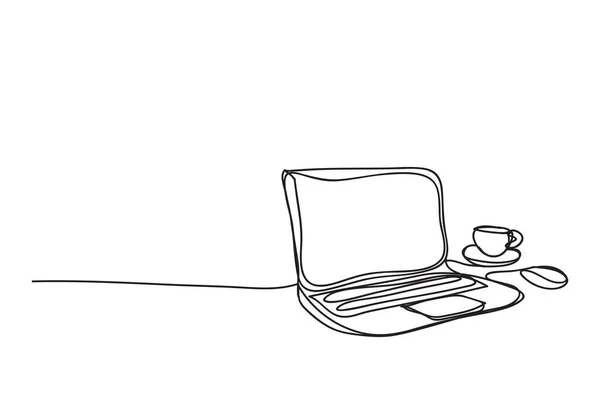 Bilgisayar Kahve Fincanı Çizgi Çizim Biçimi Vektör Tasarımı — Stok Vektör