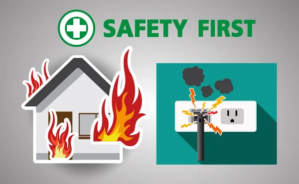 House Fire Power Plug Full Short Circuit Safety First — Stock Vector