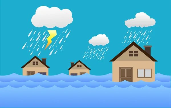 Cidade Inundação Chuva Tempestade Projeto Vetorial — Vetor de Stock