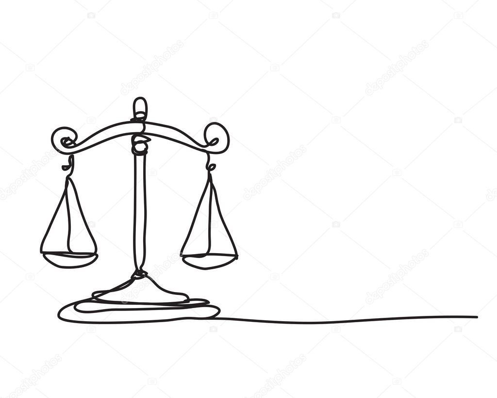 Justice scales ,line drawing style, , vector design