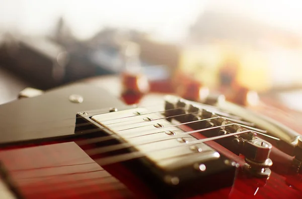 Guitarra Elétrica Macro Resumo Efeito Usado Para Tocar Música Notas — Fotografia de Stock