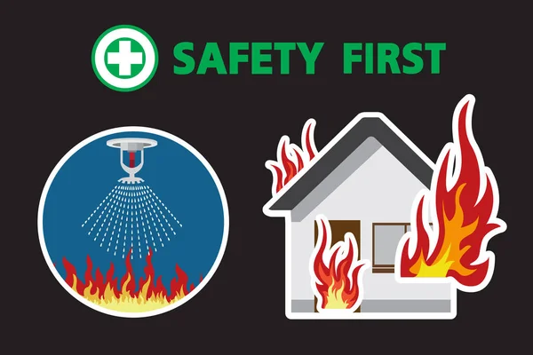 House Fire Fire Sprinkler Firefighter Vector Safety First — Stock Vector