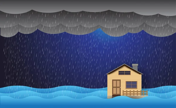 Overstroming Natuurramp Met Huis Zware Regen Storm Schade Met Huis — Stockvector