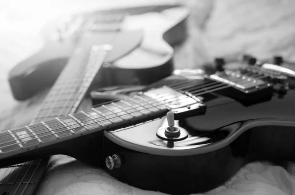 Guitarra Elétrica Macro Abstrato Preto Branco — Fotografia de Stock