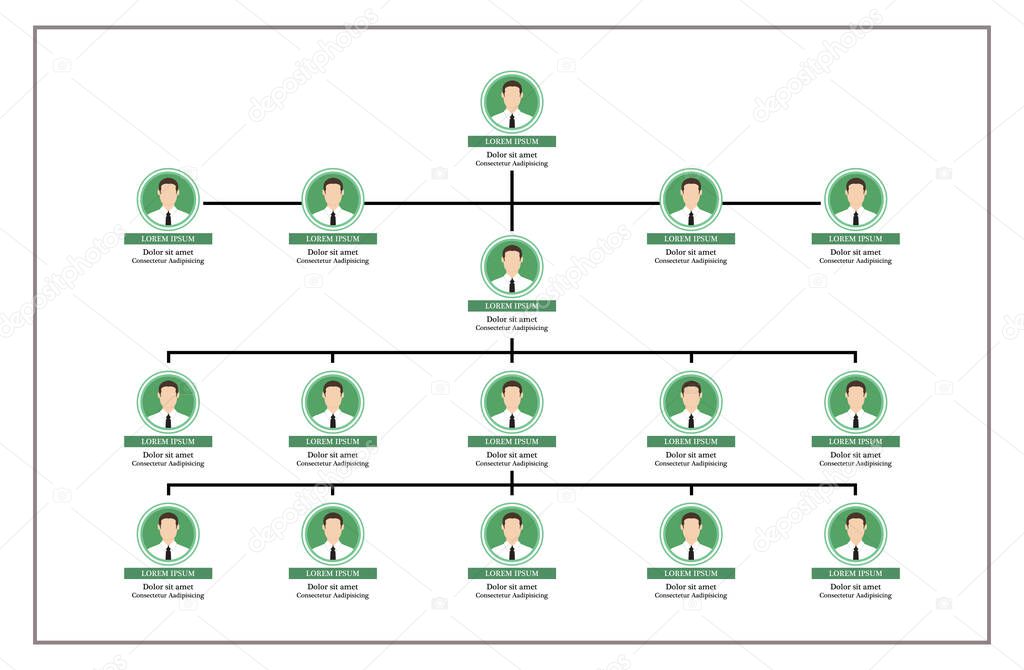 Organization Chart Infographics with People Icon and Abstract Line, Business Structure.