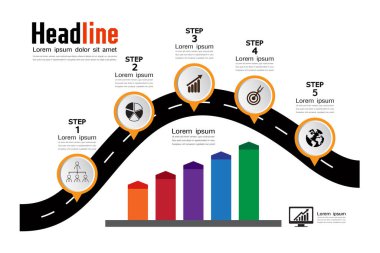 iş zaman çizelgesi, organizasyon, yol haritası bilgileri, tasarım şablonu, Vektör İllüstrasyonu