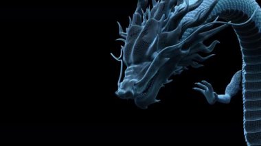 3D animasyon Çin ejderhası tel çerçeve dijital efekti alfa matte içerir.