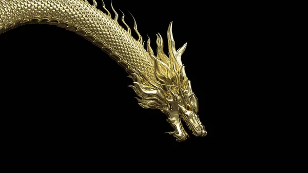 头半身姿灵巧的黄金龙 3D渲染包括阿尔法路径 — 图库照片
