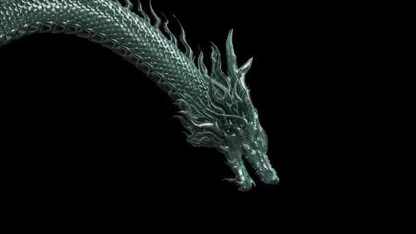 Kinesiska Dragon Digitala Tråd Ram Grön Färg Böjda Kropp Rörelse — Stockvideo