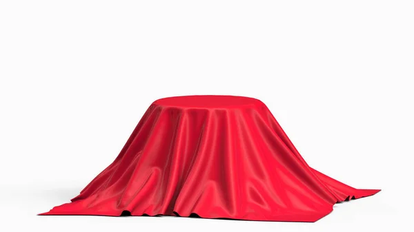 Pink satin drop on the circle table for model package presentation and pink background with 3d rendering include alpha clipping path.