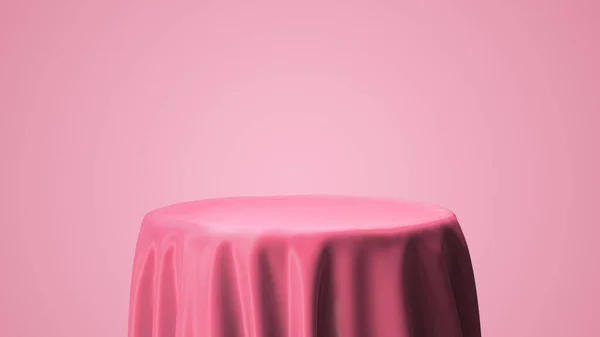 Roze Satijnen Druppel Cirkeltafel Voor Modelpakketpresentatie Roze Achtergrond Met Weergave — Stockfoto