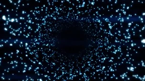 Effet Particules Bleu Tunnel Scintillant Dans Galaxie Avec Rendu — Video