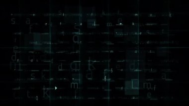 Arkaplan parlama ızgarası üzerinde 3D görüntüleme ile geleceksel teknoloji arka plan efekti içinde rastgele konum çalışan dijital harf.