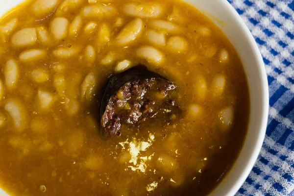 Frijoles Hite Con Budín Negro Fabada Asturiana Comida Típica España —  Fotos de Stock