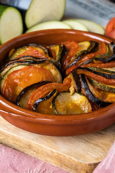 Ratatouille Hagyományos Francia Étel Casserole Ratatouille Zöldségekből Padlizsánból Cukkiniből Paradicsomból — Stock Fotó