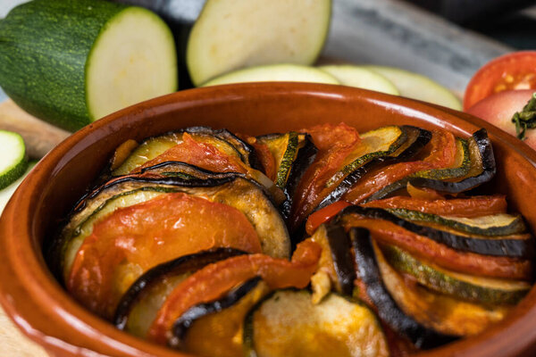 Ratatouille, traditional French dish (casserole de ratatouille), composed of vegetables, aubergine, zucchini, tomato