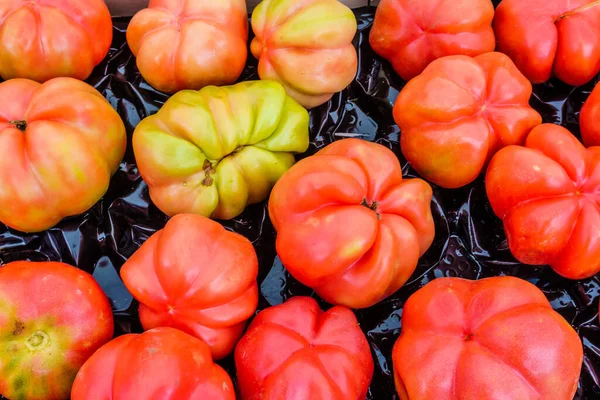 Antecedentes Tomates Rojos Frescos Ecológicos Mercado —  Fotos de Stock