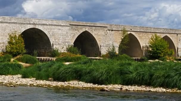 Beaugency Loiret Γαλλία Πέτρινη Τοξωτή Γέφυρα Πάνω Από Τον Ποταμό — Αρχείο Βίντεο