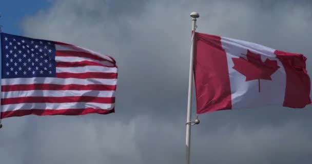 Eua Nacionais Bandeiras Canadenses Acenando Vento — Vídeo de Stock