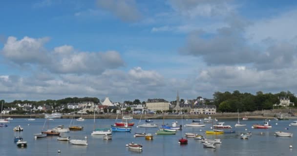Combrit Harbour Finistere Brittany France Foreground Traditional Harbour Combrit Background — Stock Video