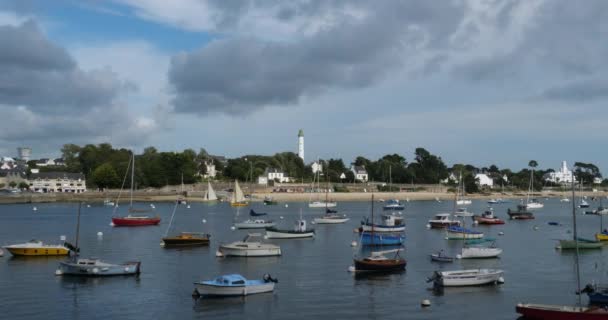 Combrit Harbour Finistere Brittany France Foreground Traditional Harbour Combrit Background — Stock Video