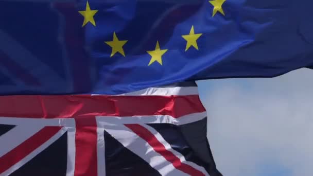 Bandiere Nazionali Britanniche Europee Sventolano Nel Vento — Video Stock