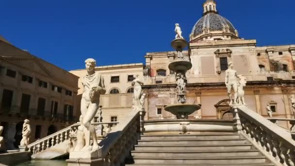 Piazza Pretoria Palermo Sicily Italy Fontana Pretoria Dated 1554 Sculptor — Stock Video