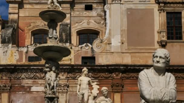 Piazza Pretoria Palermo Sicily Italy Fontana Pretoria Dated 1554 Sculptor — Stock Video