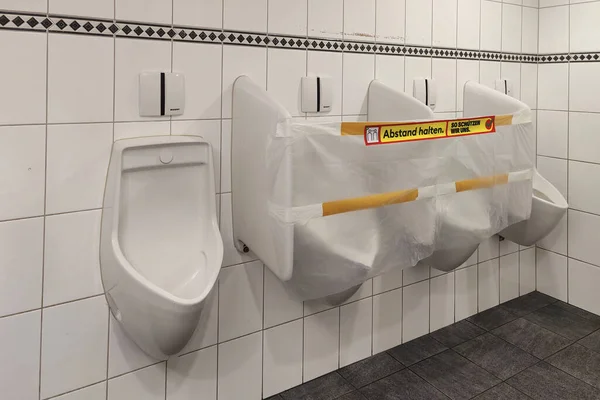 Dietikon Zurich Switzerland May 2020 Two Middle Urinals Locked Taped — Stock Photo, Image