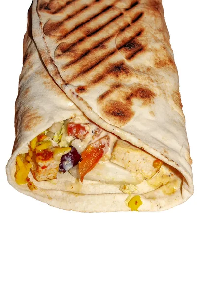 Burrito Pro Mexičany Kuřecím Kukuřičným Občerstvením Kuřecím Masem Lahodnou Česnekovou — Stock fotografie