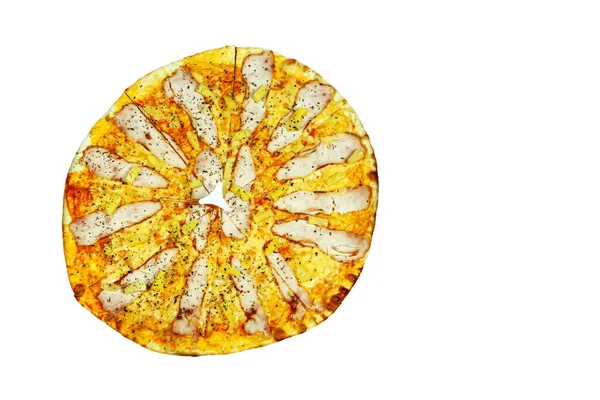 Üst Görünüm Beyaz Arka Plan Pizza Dilimlenmiş — Stok fotoğraf