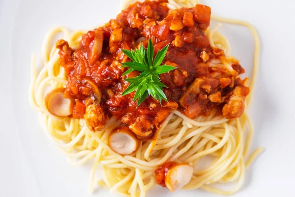 Delicious Spaghetti Served White Plate — Stock Photo, Image