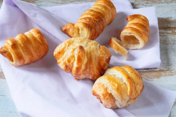 Fresh Croissant Bread Wooden Table — Stock Photo, Image