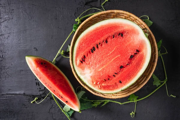 Sliced Ripe Watermelon Black Background — Stock Photo, Image
