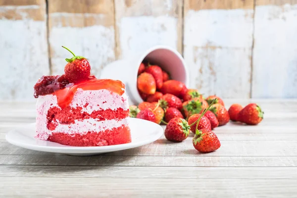 Pasteles Fresa Fruta Fresca Fresa Una Mesa Madera — Foto de Stock