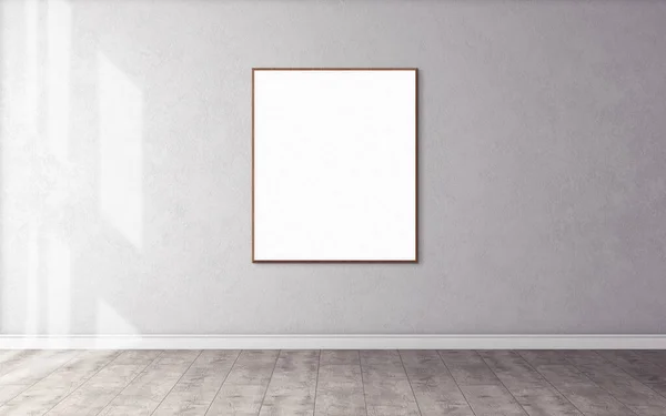 あなたのデザインのための空白のフレームモックアップと壁に白いポスター レイアウトモックアップ — ストック写真