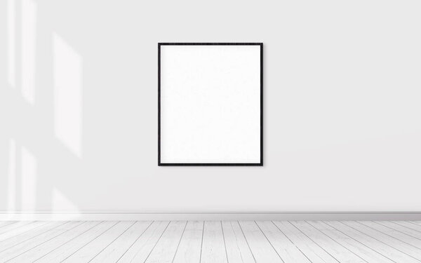 White poster on wall with blank frame mockup for you design. Layout mockup.