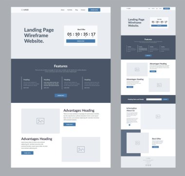 İniş sayfası kablo tasarımı. Bir sayfa site şablonu. Modern tepkili tasarım. UX UI web sitesi iş için doruk noktası.