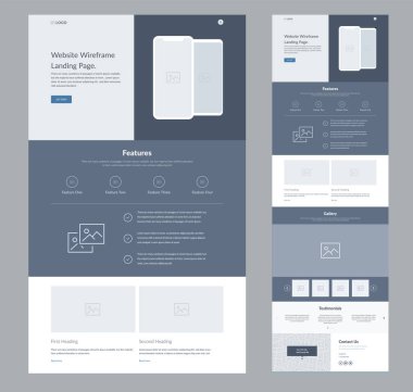 İş için site iniş sayfası kablo tasarımı. Bir sayfa site şablonu. Modern düz UX / UI site geliştirme. Tepkili havalı web sitesi tasarımı kavramı.