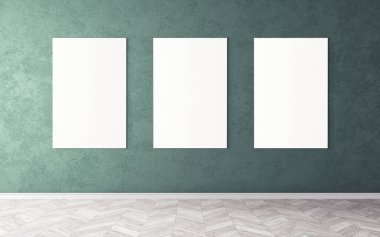 Duvardaki boş beyaz tuvaller. Tasarım önizlemeniz için bir model. Reklam malzemeleri için iyi bir kullanım.