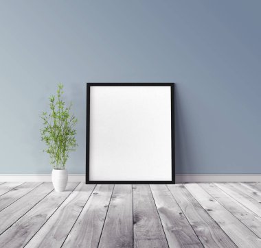 Üzerinde çerçeve olan beyaz boş poster. Tasarım önizlemesi için model şablonu.