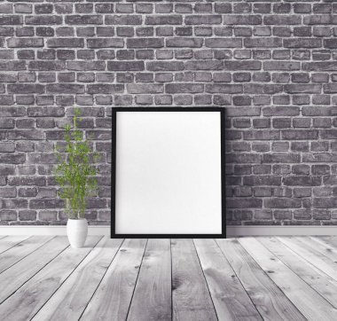 Üzerinde çerçeve olan beyaz boş poster. Tasarım önizlemesi için model şablonu.