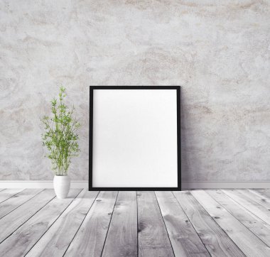 Üzerinde çerçeve olan beyaz boş poster. Tasarım önizlemesi için model şablonu.
