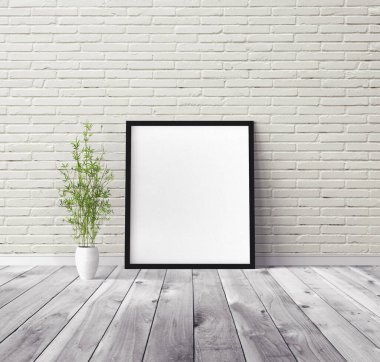 Üzerinde çerçeve olan beyaz boş poster. Tasarım önizlemesi için model şablonu.