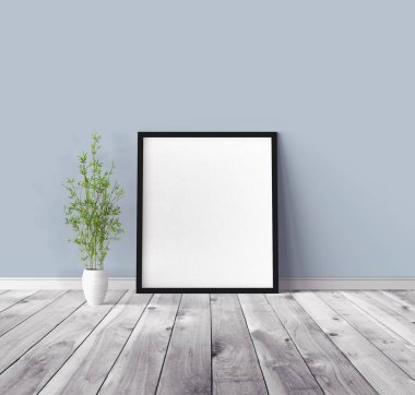 Üzerinde çerçeve olan beyaz boş poster. Tasarım önizlemesi için model şablonu.