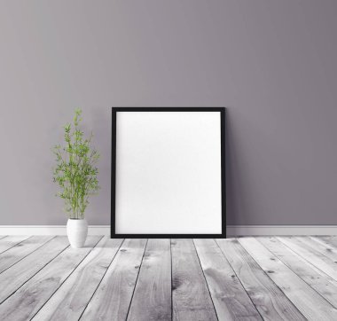 Üzerinde çerçeve olan beyaz boş poster. Tasarım önizlemesi için model şablonu.