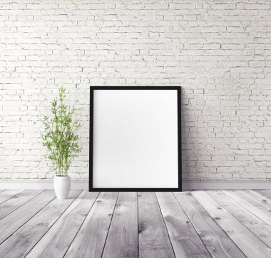 Üzerinde çerçeve olan beyaz boş poster. Tasarım önizlemesi için model şablonu.