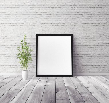 Üzerinde çerçeve olan beyaz boş poster. Tasarım önizlemesi için model şablonu.